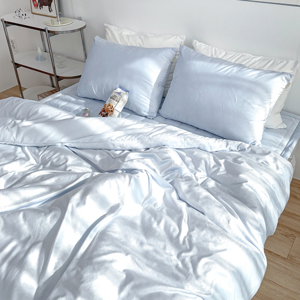 포근한 윈터테일 리버서블 워싱 밍크 겨울 극세사 옥수수솜 무봉제 차렵이불 세레니티 블루, SS(슈퍼싱글)