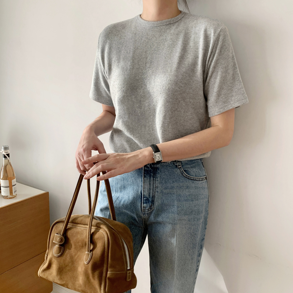 루즈핏 기본 여성 기모 티셔츠 라운드 레이어드 이너티 여자 티셔츠 겨울 반팔티 이미지 6