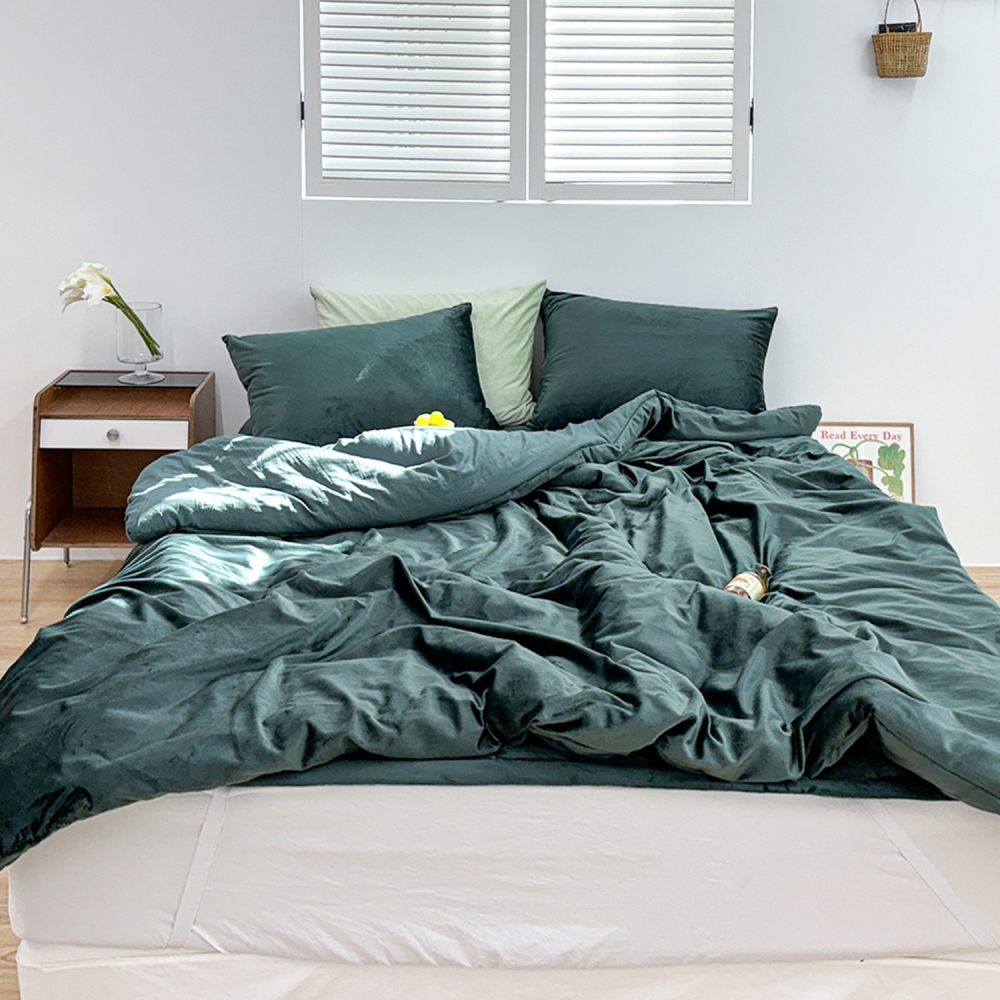 포근한 윈터테일 리버서블 겨울 밍크 극세사 옥수수솜 무봉제 차렵이불 세트 에버그린, DK패드세트(이불+베개커버+침대패드)