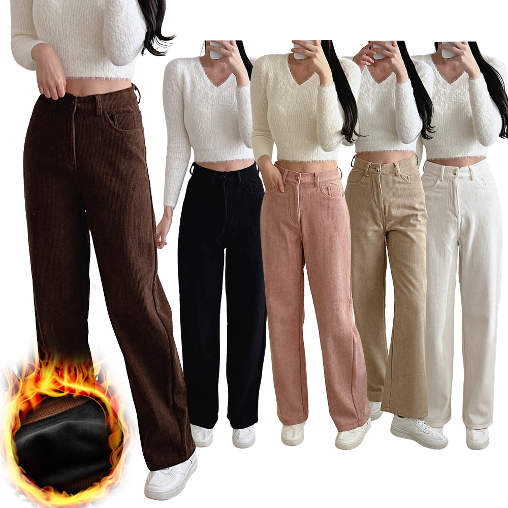 여성 코듀로이 와이드 기모 골덴바지 본딩 스판 키작녀 빅사이즈 팬츠 제품 이미지