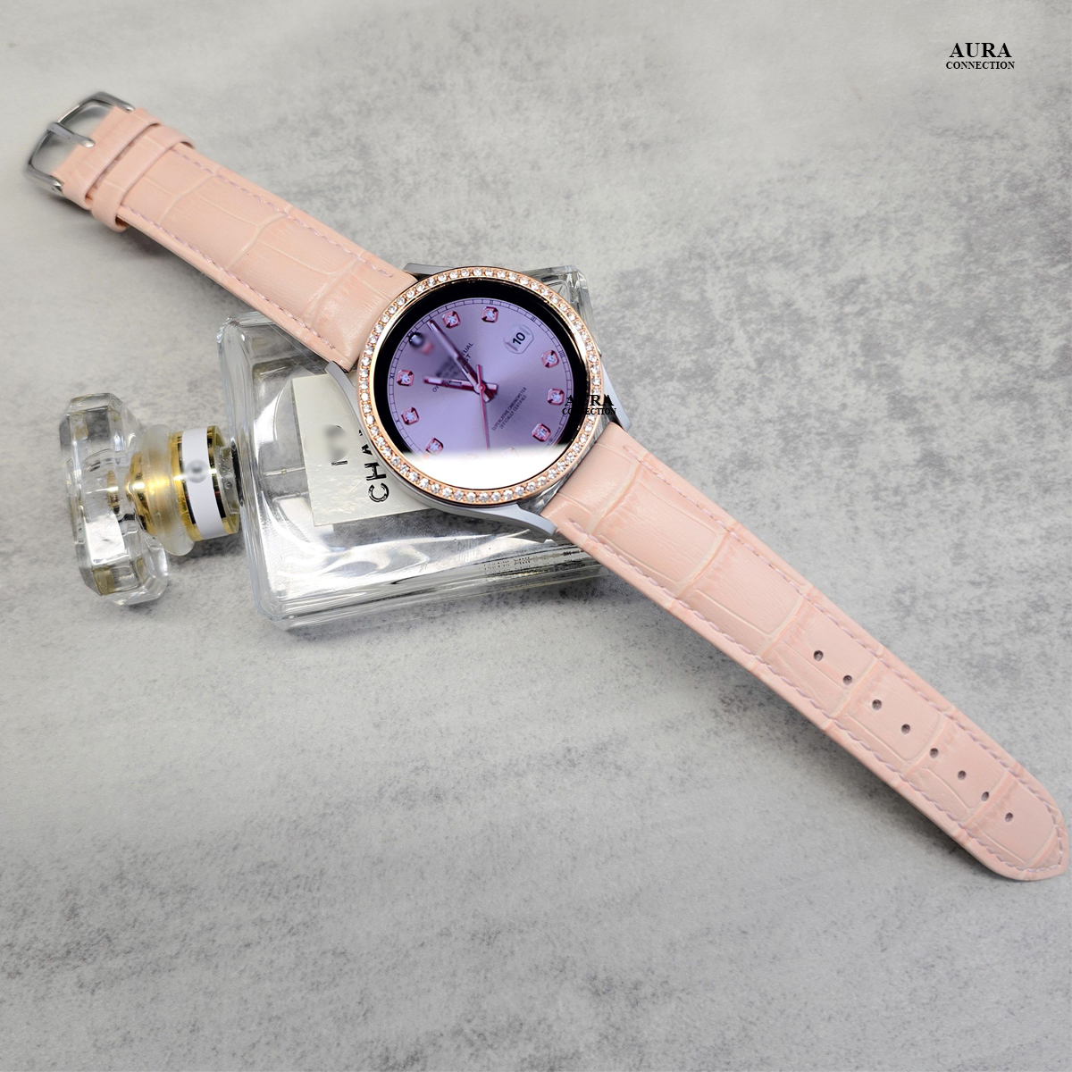 갤럭시워치7 핑크 가죽스트랩 큐빅 베젤링 커스텀 갤럭시워치 6 5 4 40mm 호환 - 상세 이미지 3