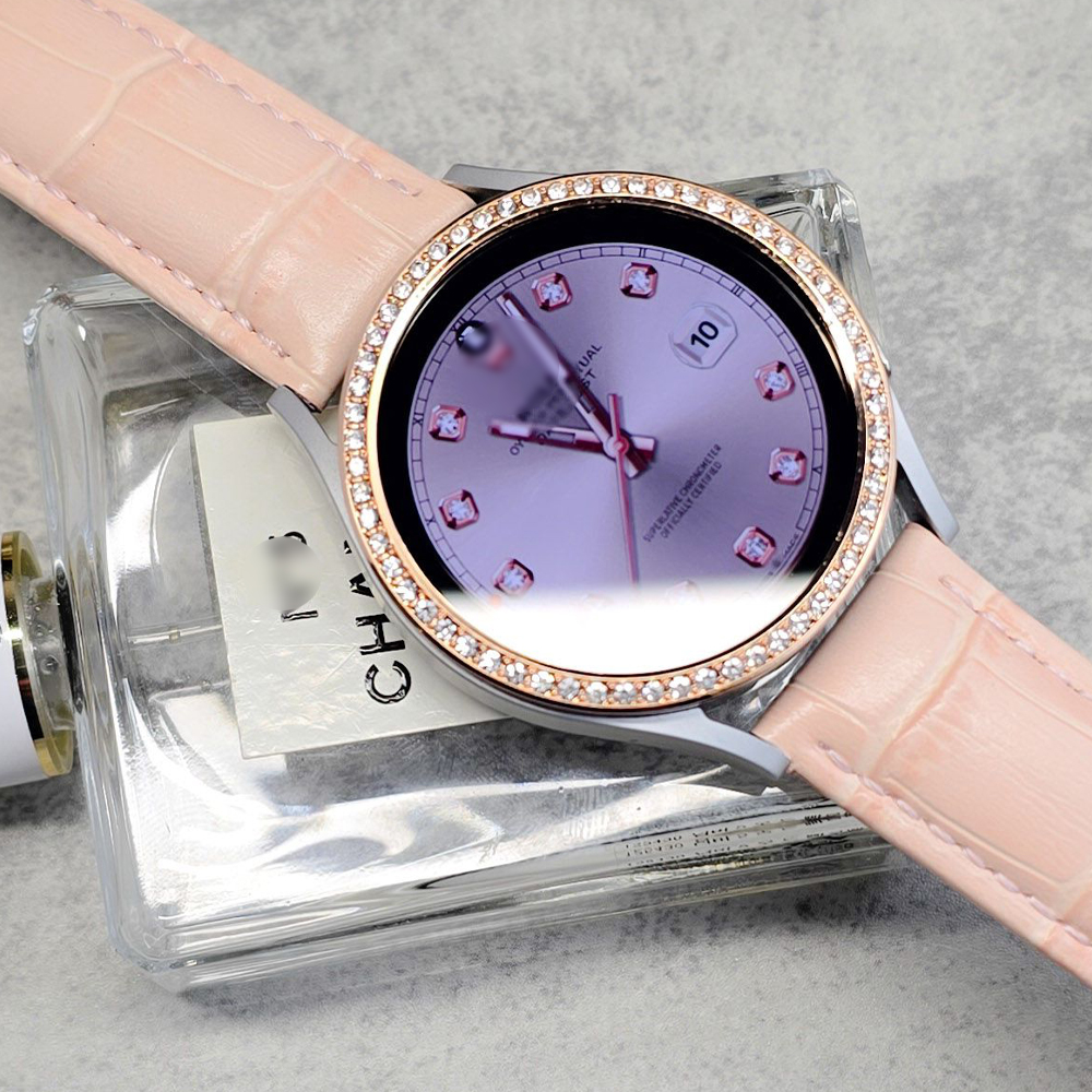 갤럭시워치7 핑크 가죽스트랩 큐빅 베젤링 커스텀 갤럭시워치 6 5 4 40mm 호환