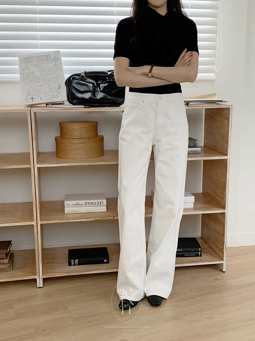 메인 코튼 일자 기모 와이드 팬츠 (2color) 겨울 블랙 화이트 바지 진 이미지 8