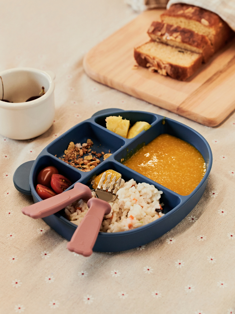 폴레드 키드키친 실리콘 5구 강력 흡착식판 유아 돌아기 토핑 이유식(뚜껑 포함)