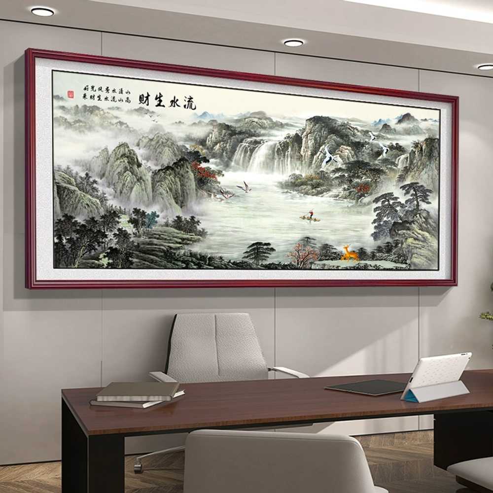산수화 액자 수묵화 그림 캔버스 포스터 거실 장식 160x70cm - 상세 이미지 2
