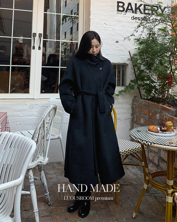 위티 겨울 하객룩 하이넥 울 핸드메이드코트(3color)