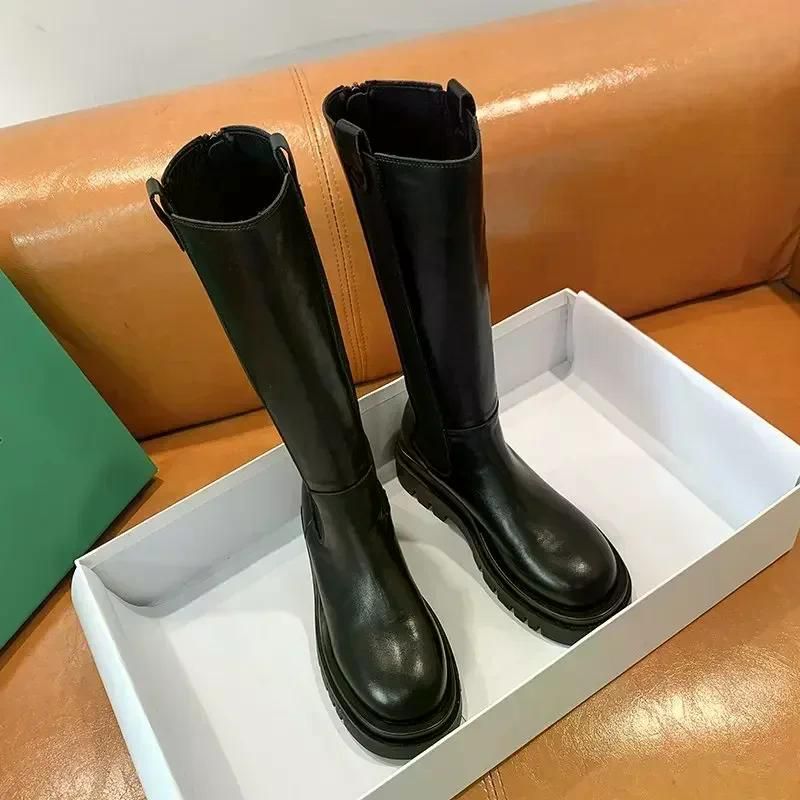 무료반품 여성 미끄럼 방지 방수 지퍼 하이 부츠 PU 가죽 무릎 높이 청키 플랫폼 롱 겨울 패션 Black 35 - 상세 이미지 3