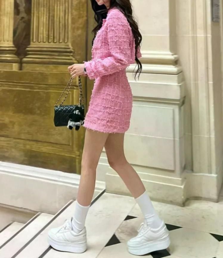 무료반품 여성 투피스 긴 소매 자른 자켓 탑 하이 웨이스트 엉덩이 덮는 짧은 치마 젊은 여성을위한 패션 블루 스커트 M - 상세 이미지 4