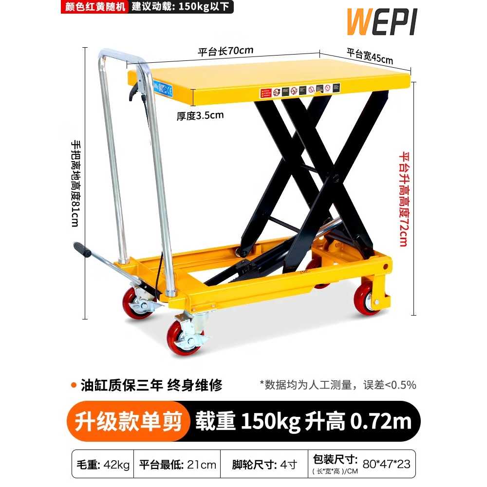 높이 조절 운반기 전동 테이블리프트 유압 화물 150kg 0.72m 이미지 7