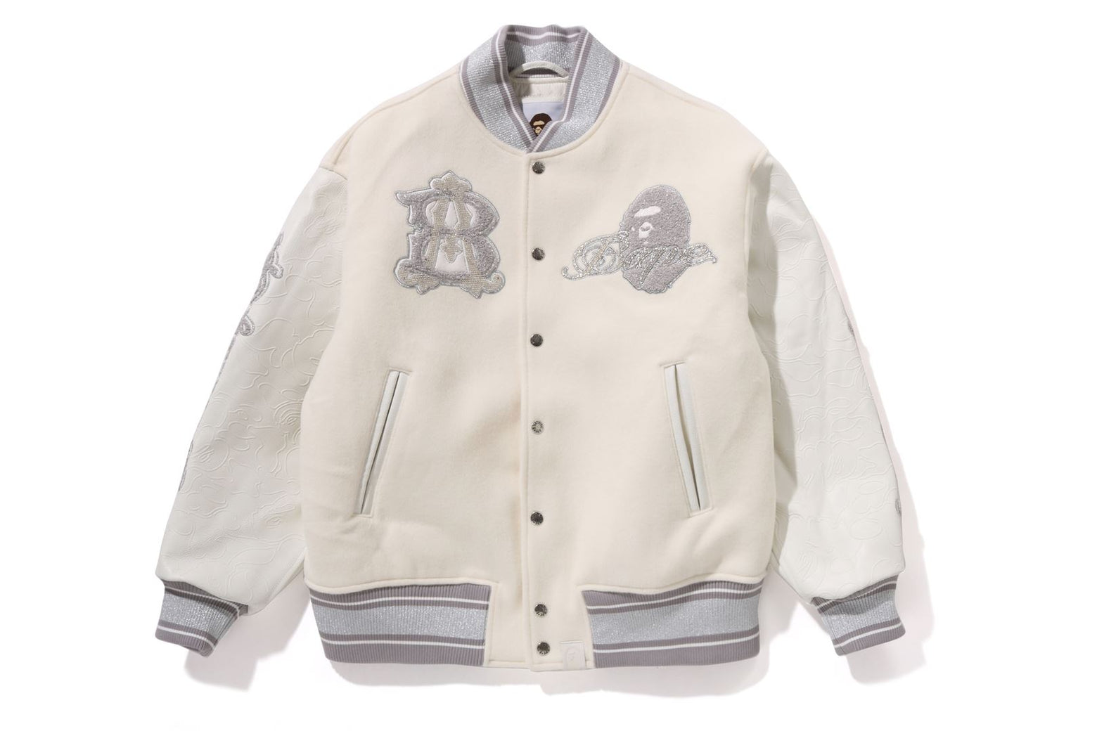 베이프 자켓 LINE CAMO MULTI LOGO WOOL VARSITY JACKET 1K80-141-301 - 상세 이미지 3