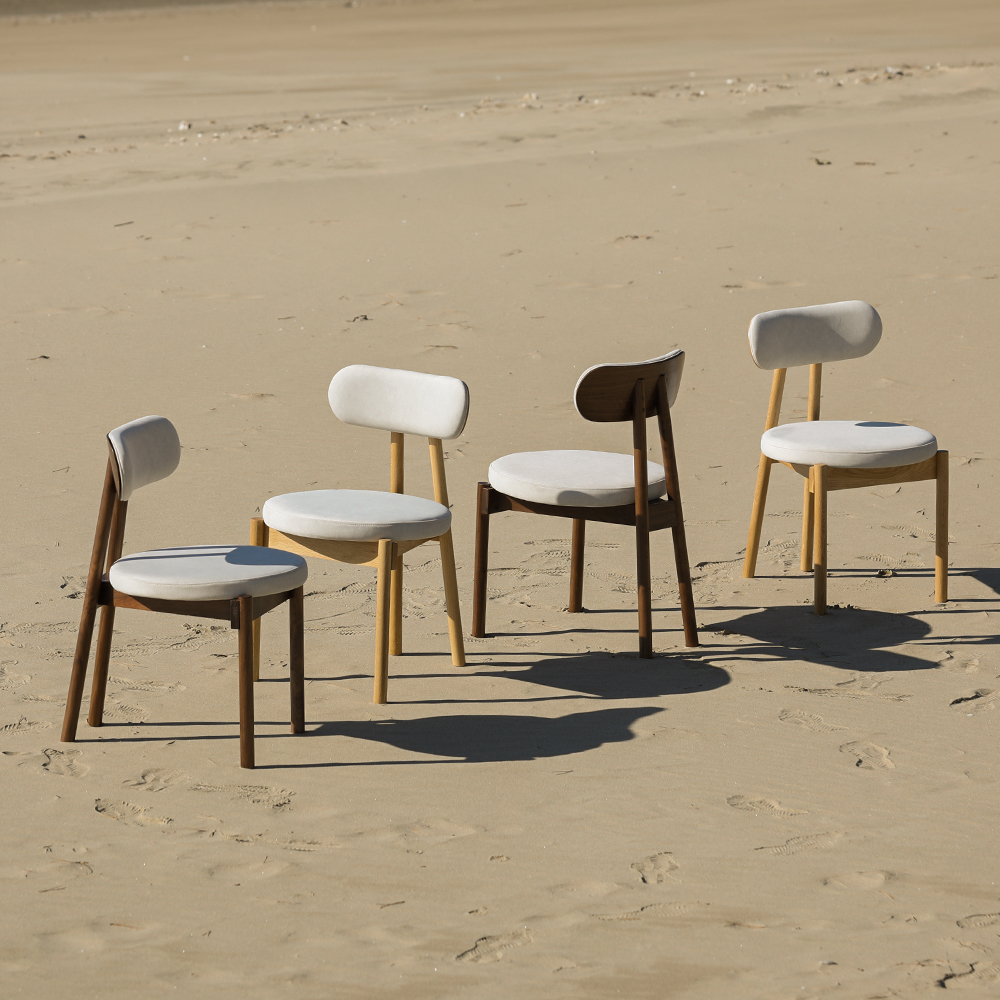 라미에스 유니 월넛 호두나무 포세린 세라믹 라운드 식탁세트 4인용 1400 의자4