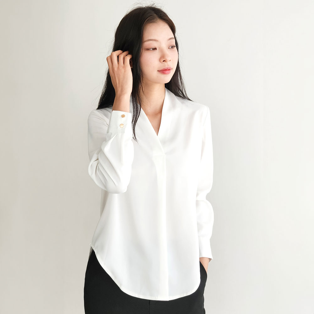 흰색 면접 흰블라우스 통통녀 하객룩 [셀디] - 상세 이미지 4
