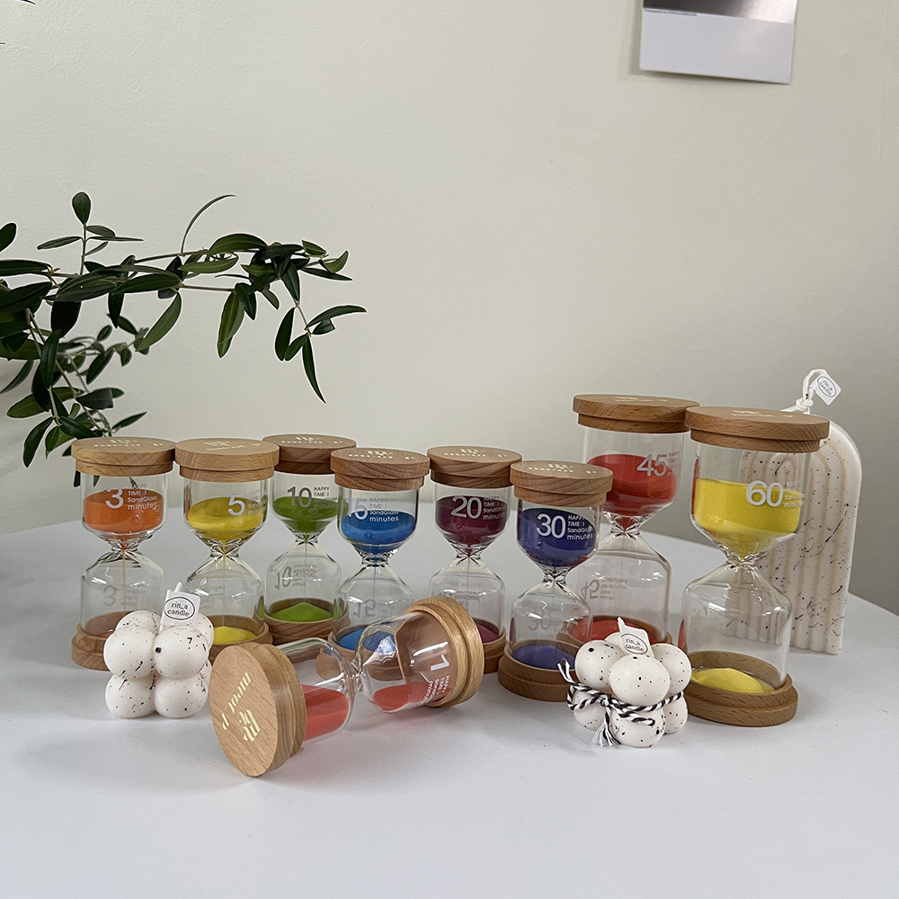 [강화유리] 시간별 3분 양치 타이머 모래멍 우드 모래시계