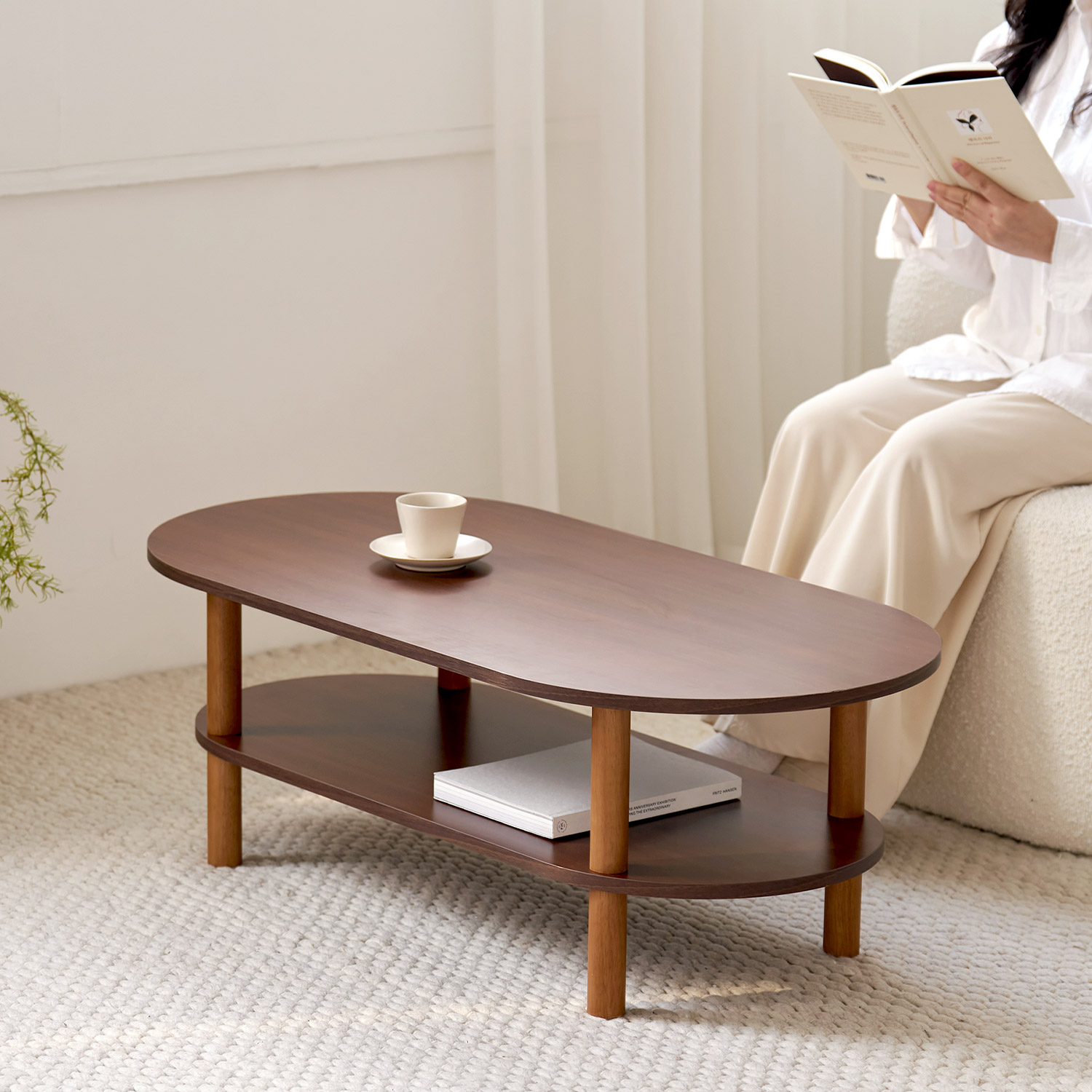 발트 타원형 레이어드 거실테이블 E0등급 1200x500mm, 브라운 이미지 6