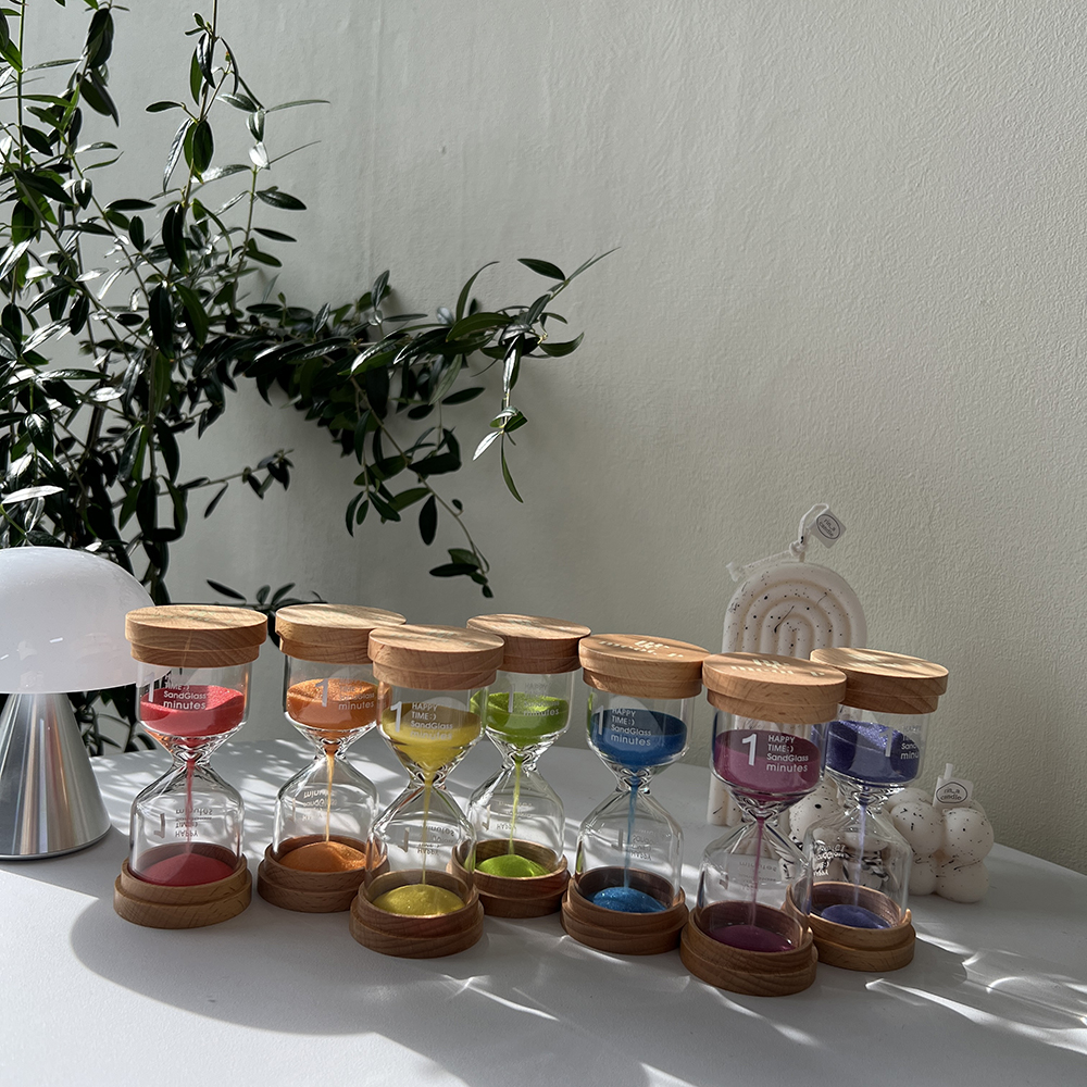 [강화유리] 시간별 3분 양치 타이머 모래멍 우드 모래시계