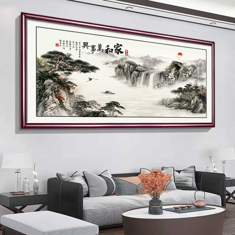 산수화 액자 수묵화 그림 캔버스 포스터 거실 장식 160x70cm - 상세 이미지 5