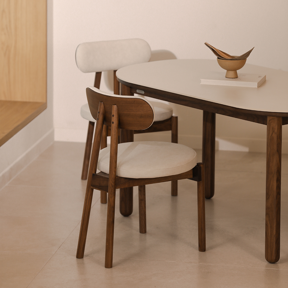 라미에스 유니 월넛 호두나무 포세린 세라믹 라운드 식탁세트 4인용 1400 의자4