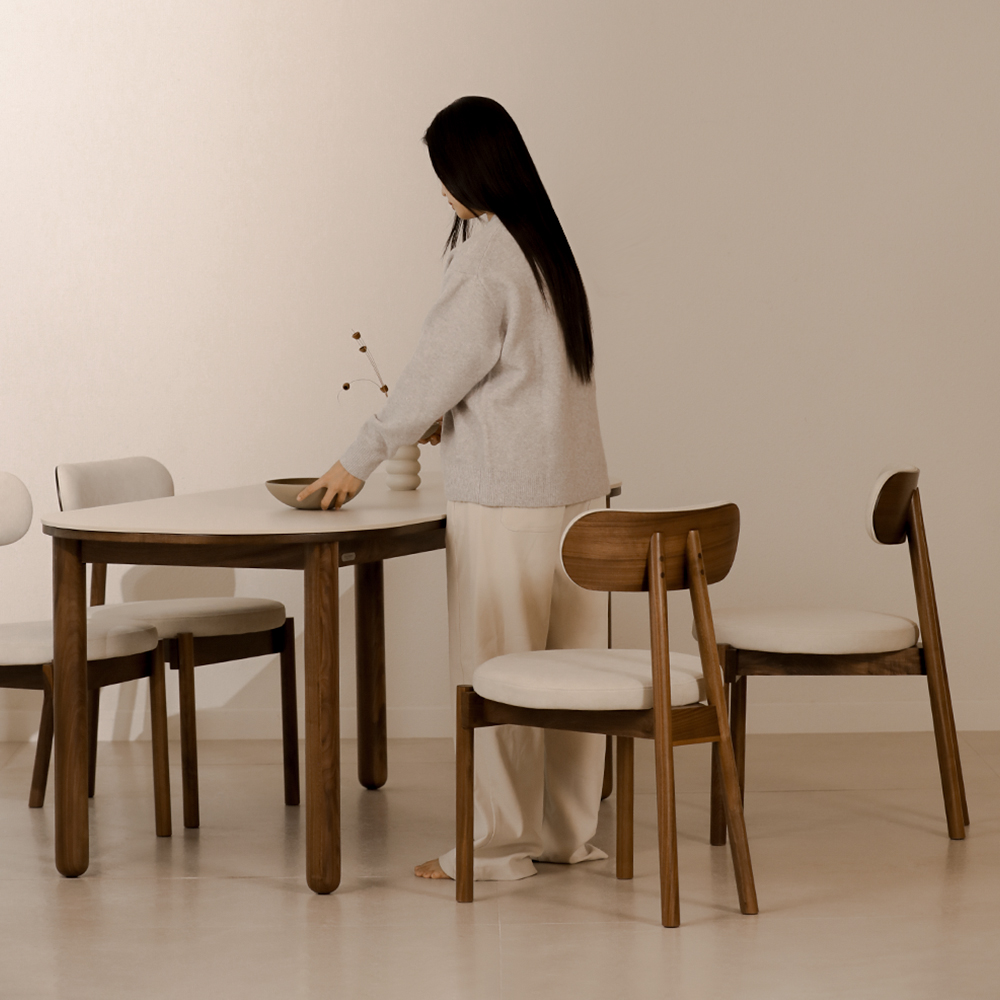 라미에스 유니 월넛 호두나무 포세린 세라믹 라운드 식탁세트 4인용 1400 의자4