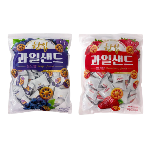 한입 과일 샌드 쿠키 2종 버라이어티 (포도맛 + 딸기맛) 1.6kg 개별포장 소포장 : 롤러코스트