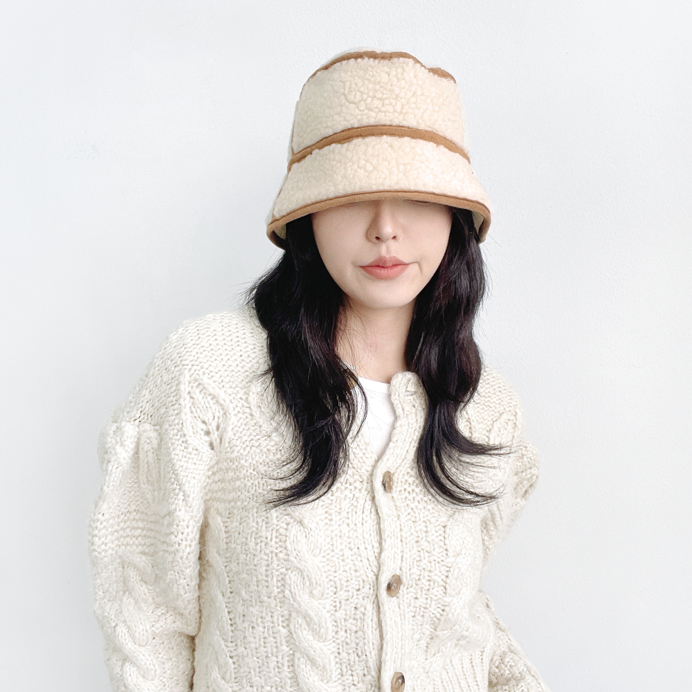 로우 무스탕 여성 겨울 뽀글이 양털 버킷햇 벙거지모자 - 상세 이미지 2
