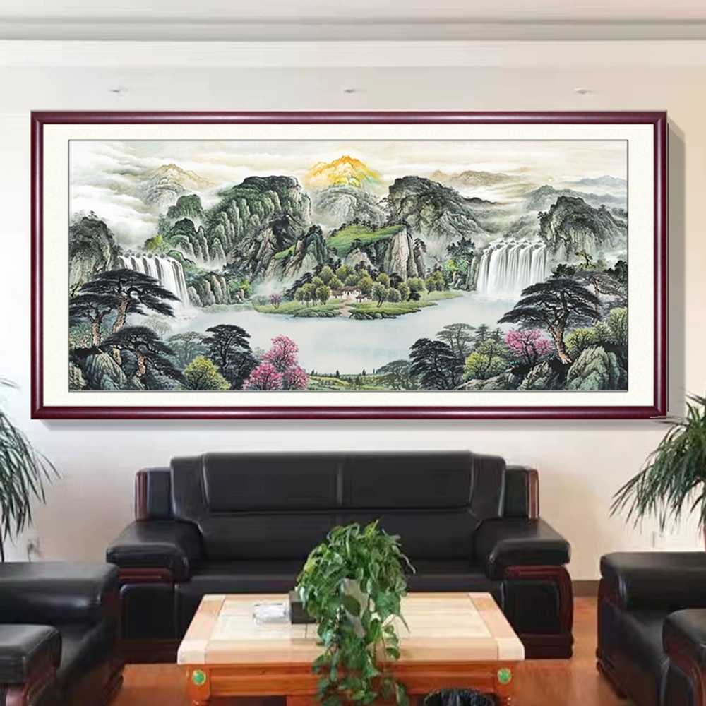 산수화 액자 수묵화 그림 캔버스 포스터 거실 장식 160x70cm - 상세 이미지 3