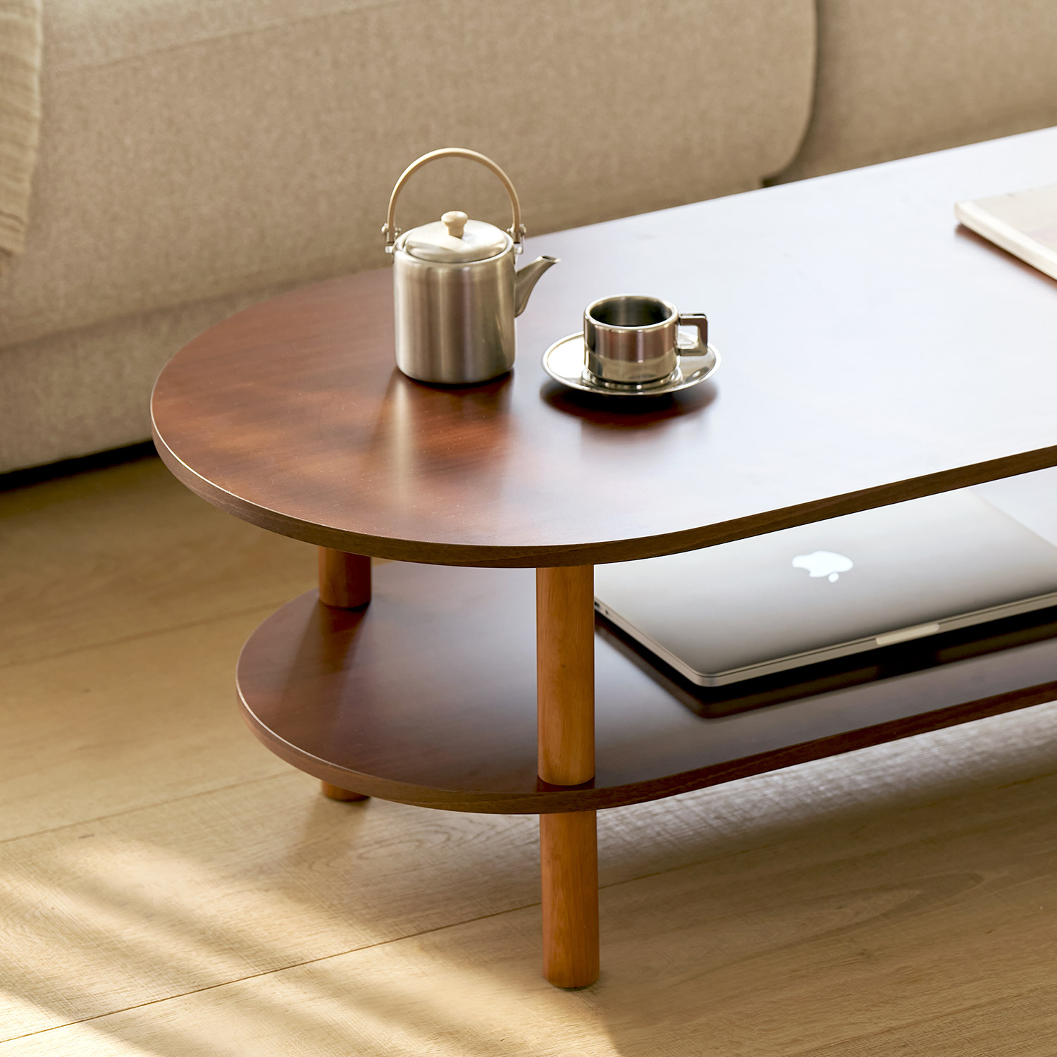 발트 타원형 레이어드 거실테이블 E0등급 1200x500mm, 브라운 이미지 8