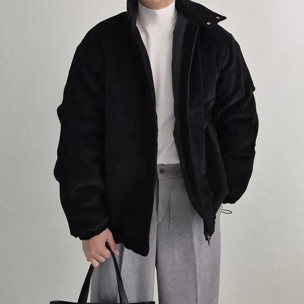 남자 패딩 오버핏 골덴 코듀로이 웰론 숏 패딩