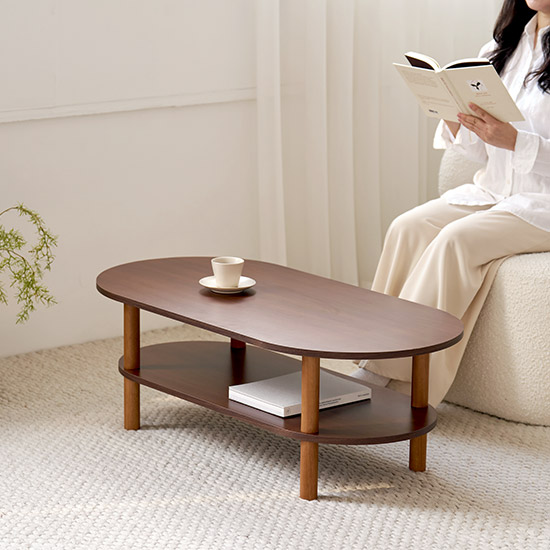 발트 타원형 레이어드 거실테이블 E0등급 1000x500mm, 브라운 - 상세 이미지 3