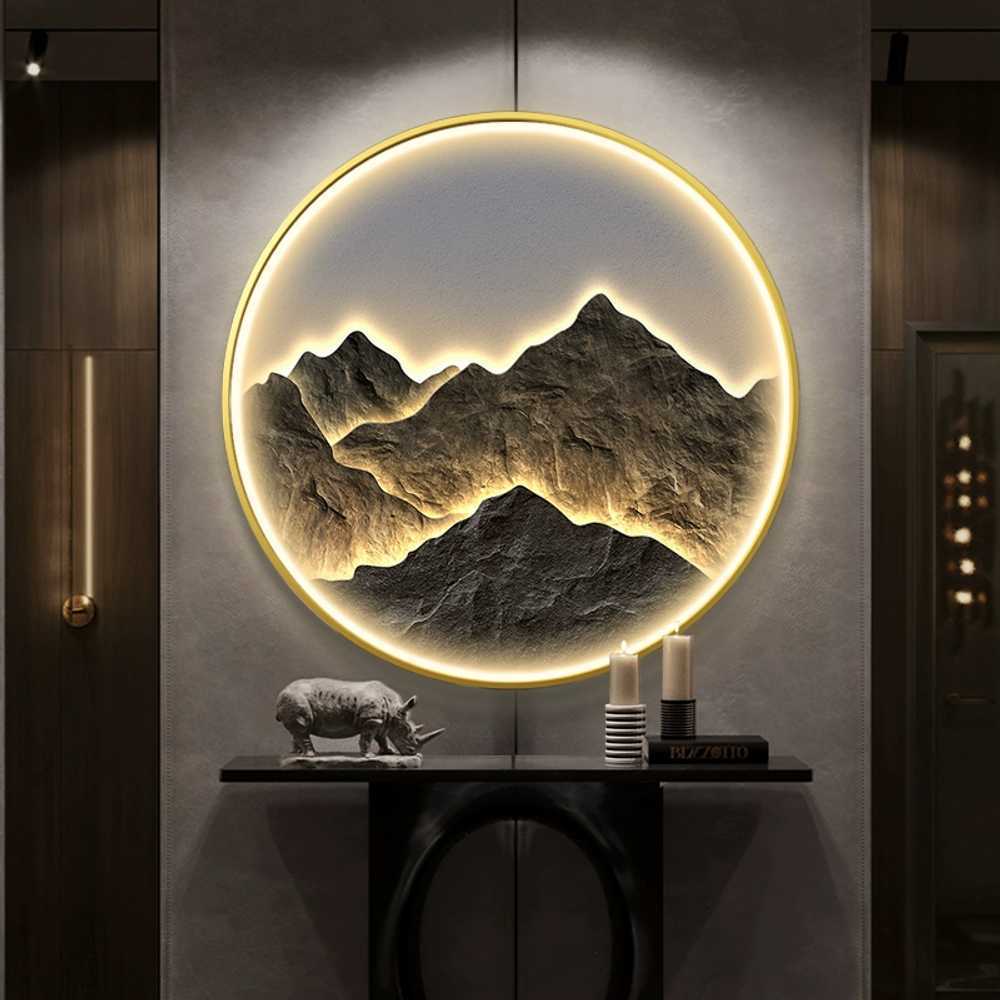 동양화 액자 인테리어 LED 조명 호텔 벽걸이 일식집 50x50CM - 상세 이미지 2