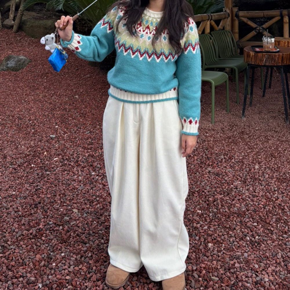 기모 코듀로이 와이드 밴딩 팬츠 - 상세 이미지 3