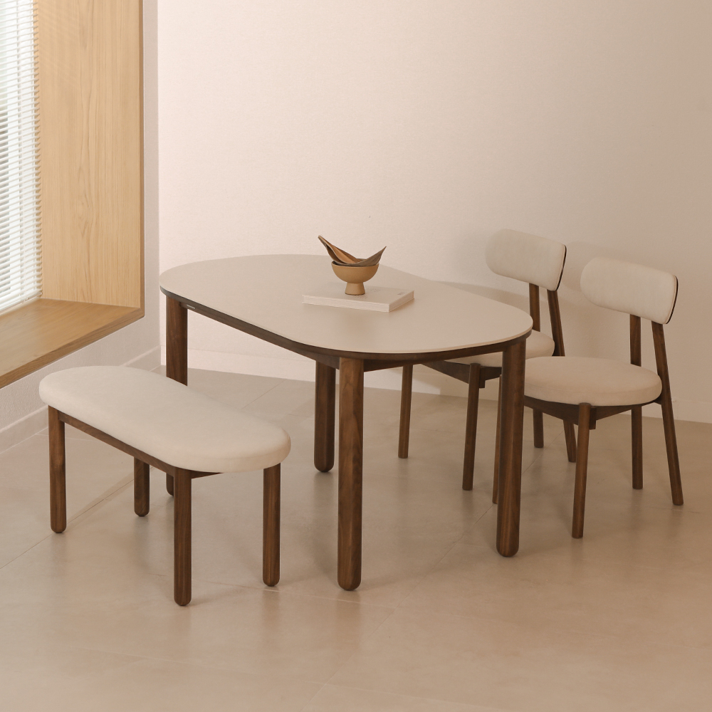 라미에스 유니 월넛 호두나무 포세린 세라믹 라운드 식탁세트 4인용 1400 의자4