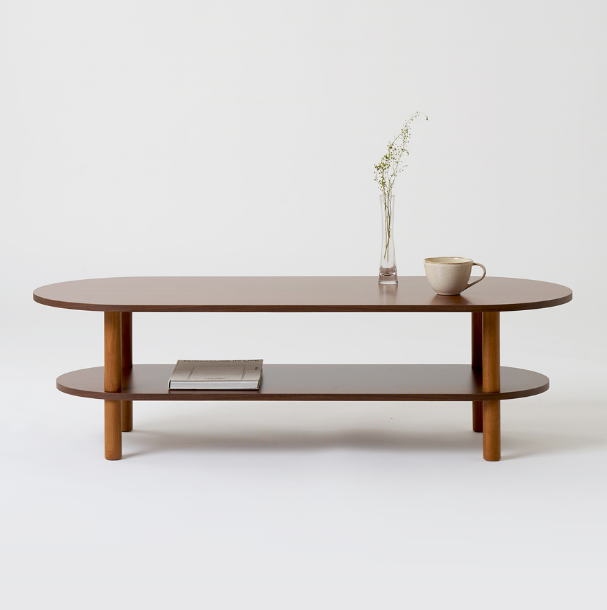 발트 타원형 레이어드 거실테이블 E0등급 1200x500mm, 브라운 - 상품 이미지