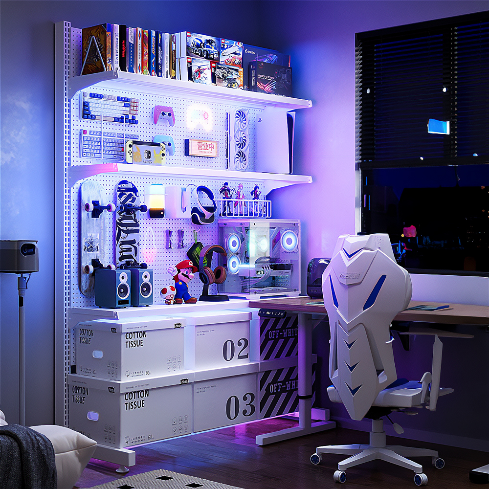 공간녹백 스탠드 타공 판 보드 페그 책상 철제 걸이대 화이트 66cm, 1개