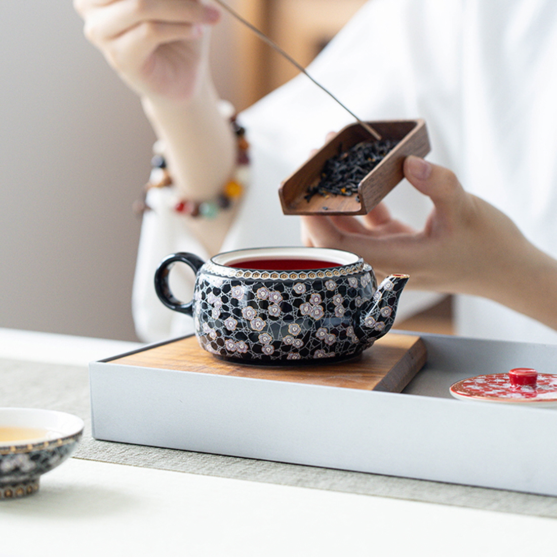 더큰솔 블랙아트 티포투 도자기티포트 보이차 홍차 차우리는도구 다관 찻잔세트 - 상세 이미지 5