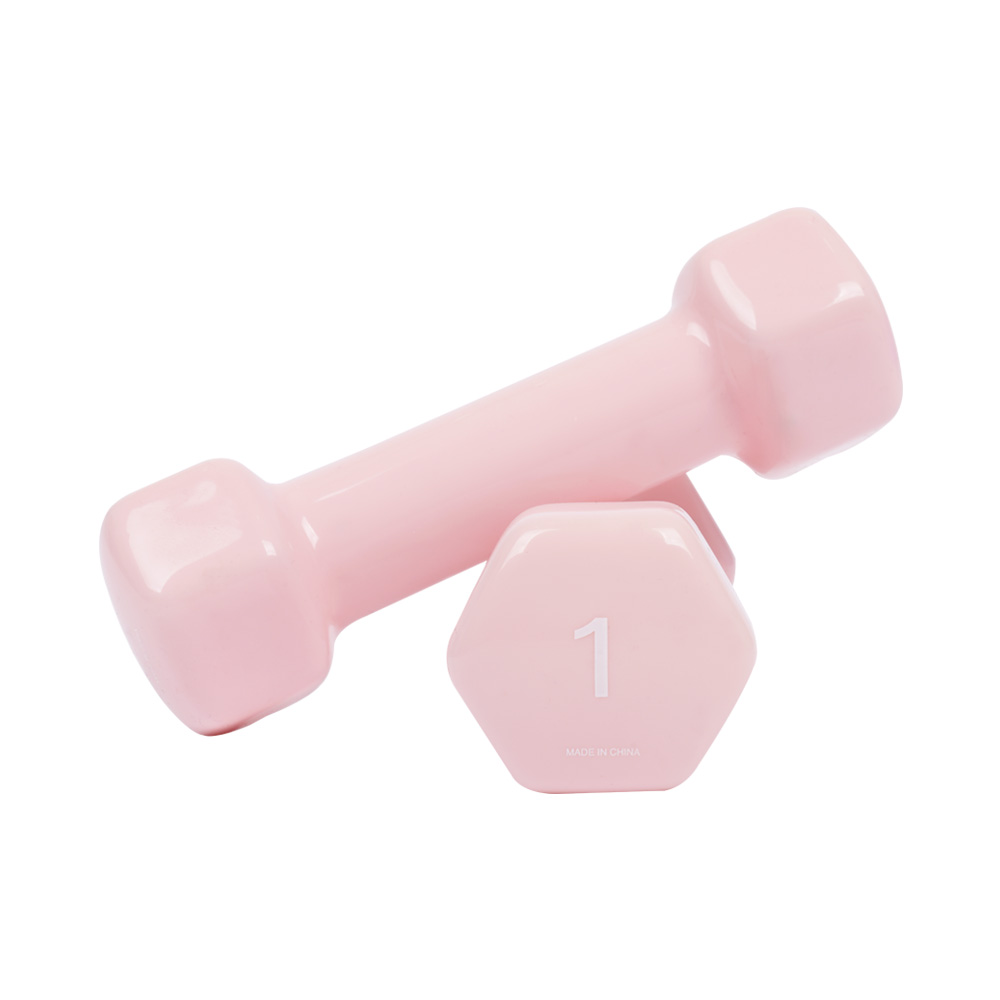 아이워너 PVC 뷰티 육각 덤벨 미용 아령 1kg, 2개, 코랄핑크 - 메인 이미지