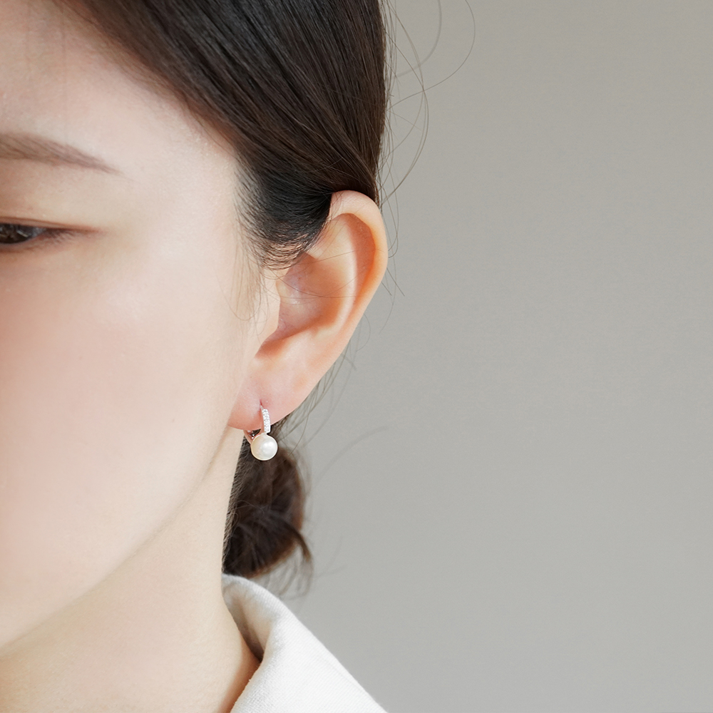 실버925 담수 진주 큐빅 은 귀걸이 원터치 - 상세 이미지 4