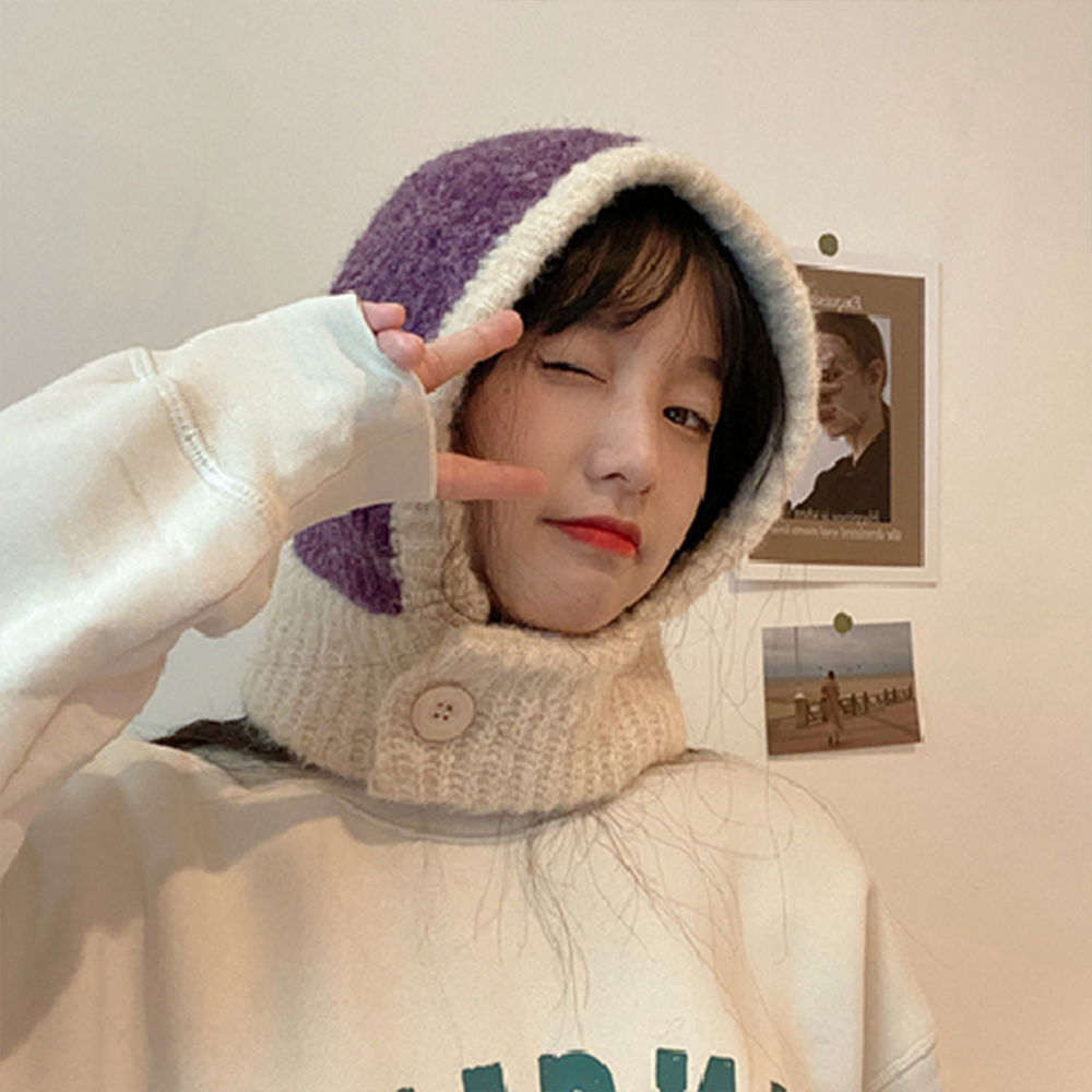 후드 바라클라바 패션 목토시 모자 발라클라바 봄 가을 겨울 니트 따뜻한 넥워머 방한 배색 - 상품 이미지