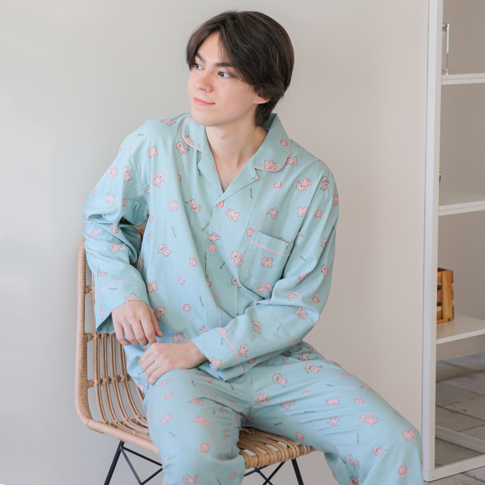 커플잠옷 신혼 홈웨어 집들이 선물 여성 남성 긴팔 파자마 24F862_762(프렌도그) - 상세 이미지 5
