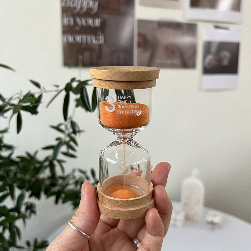 [강화유리] 시간별 3분 양치 타이머 모래멍 우드 모래시계