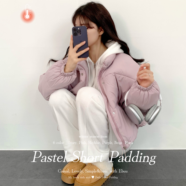 웰론파스텔 하이넥 오버핏 크롭 경량패딩 루즈핏 겨울 아우터 숏패딩