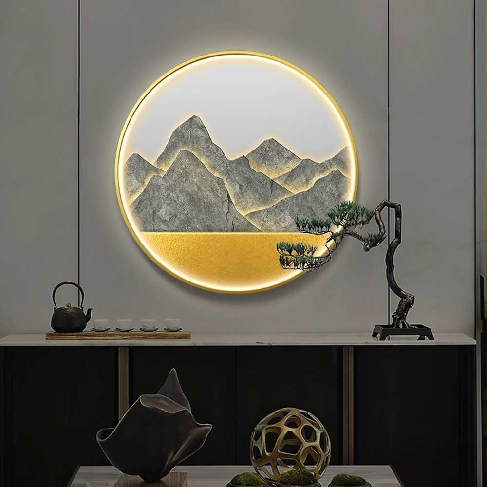 동양화 액자 인테리어 LED 조명 호텔 벽걸이 일식집 50x50CM - 상세 이미지 4