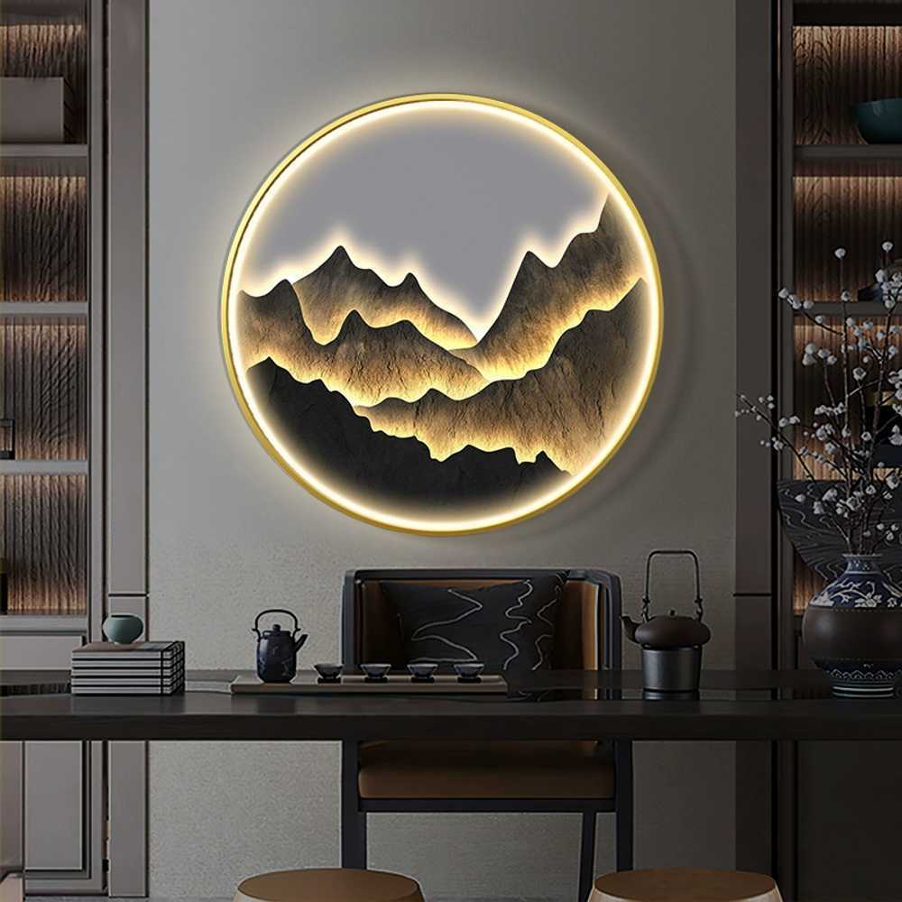 동양화 액자 인테리어 LED 조명 호텔 벽걸이 일식집 50x50CM - 상세 이미지 3