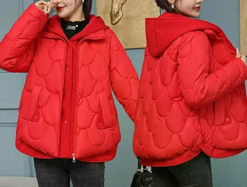 여성용 후드 파카 페이크 투피스 다운 면 의류 두껍고 따뜻한 패딩 재킷 외투 신상 카키 M - 상세 이미지 3