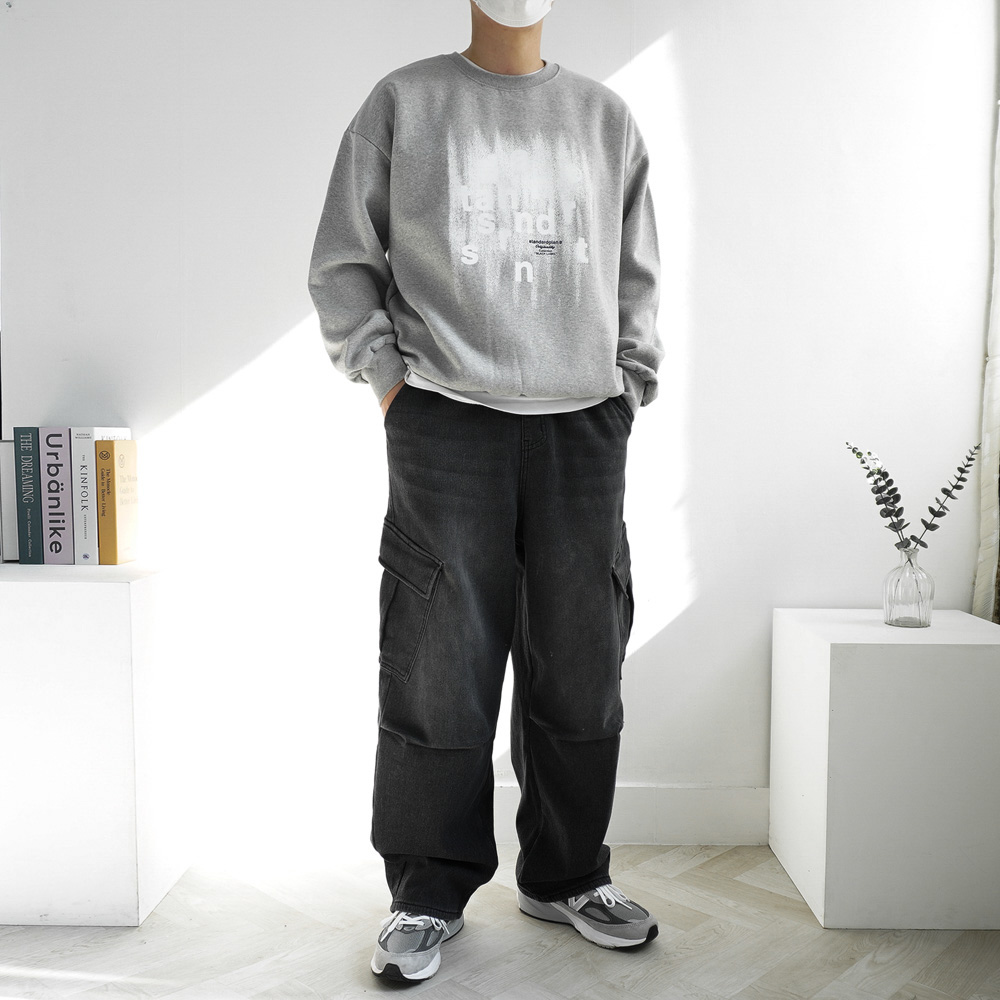 남녀공용 겨울 융털 기모 밴딩 청바지 파라슈트 와이드 카고 데님 팬츠 4color - 상세 이미지 5