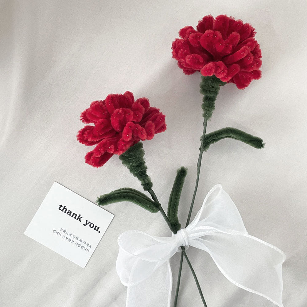 모루 카네이션 꽃다발 만들기 DIY 한송이 키트 어버이날 스승의날 선물 레드 - 상품 이미지