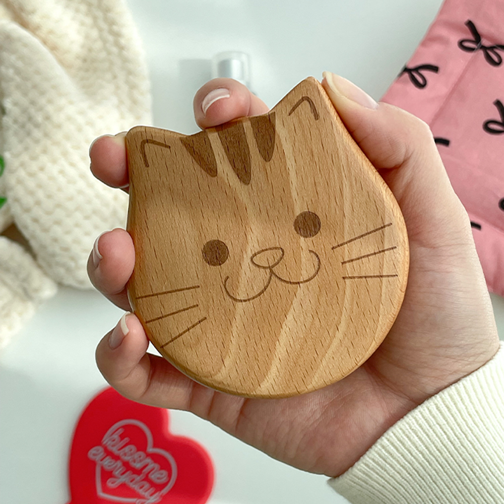 고양이 미니 우드 헤어브러쉬 귀여운 두피마사지 빗 나무 머리빗 휴대용 - 상세 이미지 4