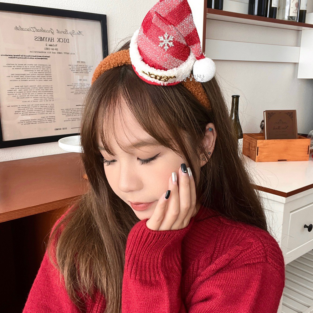 산타모자머리띠 크리스마스 파티 소품 왕리본 헤어밴드 이미지 8