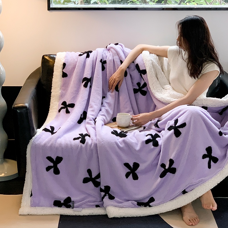 귀여운 리본 핑크담요 극세사 발레코어 가을 겨울 가짜양털 힙한 귀여운 무드 디자인 3컬러 - 상세 이미지 2