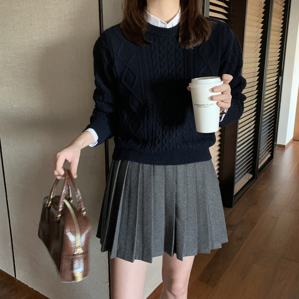 하이웨스트 모직 울스커트 주름 플리츠 치마 A라인 플레어치마 여성 가겨을 미니스커트 - 상세 이미지 2