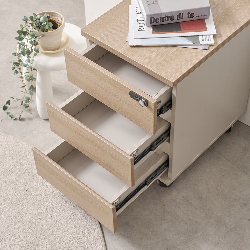 사무실 이동서랍 3단 사무용 책상서랍장 라이즈 오크